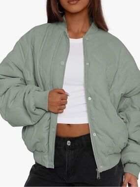 Quilted Sage Green Bomber Jacket - Women's Lightweight Outerwear